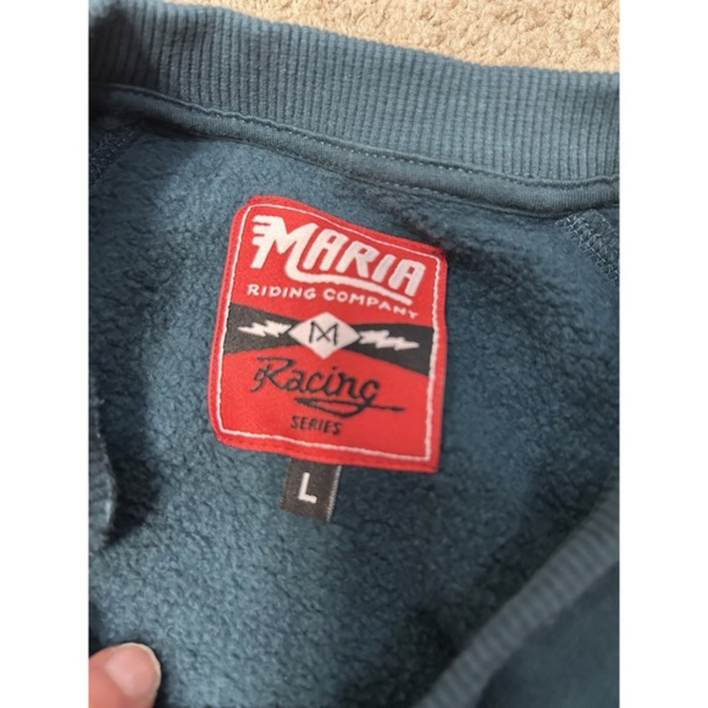 Maria Riding Co Petrol Blue SPADES Sweatshirt Mens Large Moto Biker Heritage - Picture 8 of 11